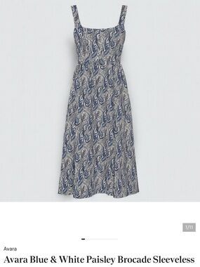 Avara Blue & White Paisley Midi Dress
